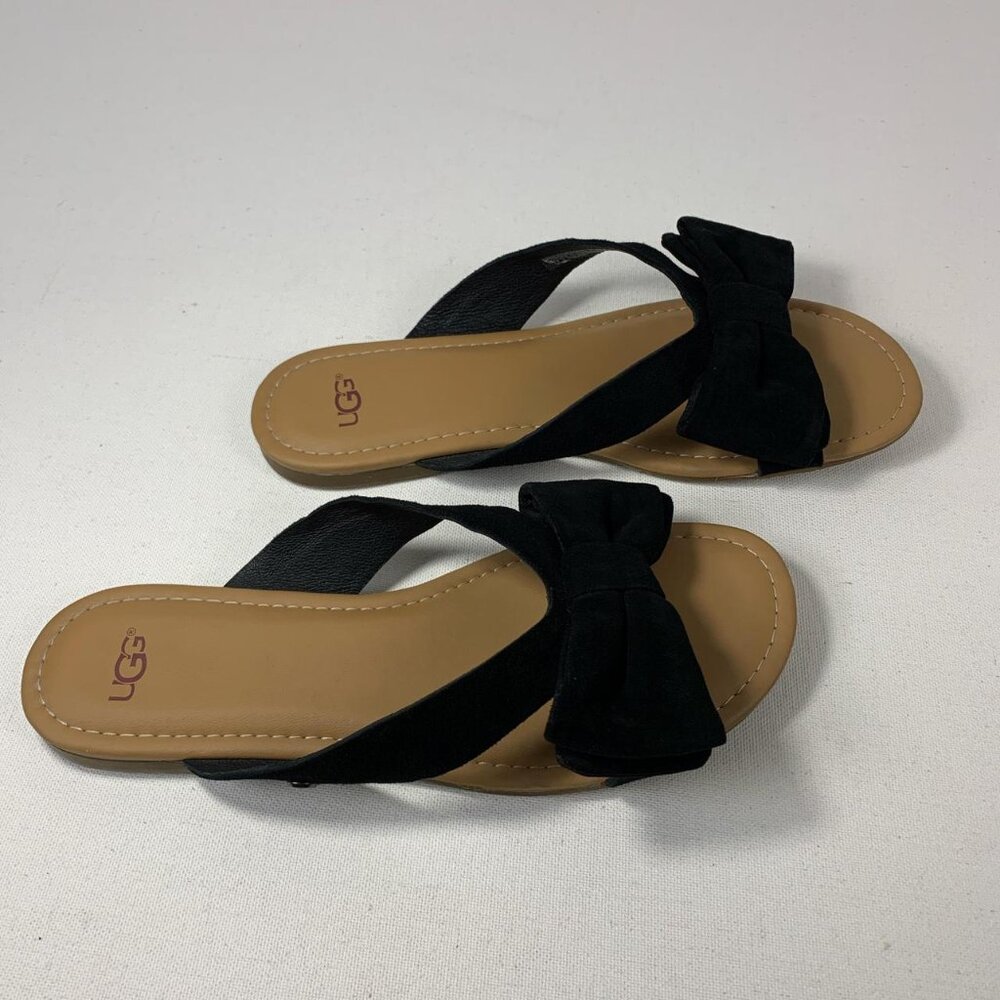 UGG Fonda Black Suede Bow Flip-Flop Sandals - Size 8/39 - Picture 4 of 8